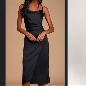 Lulus black satin midi dress